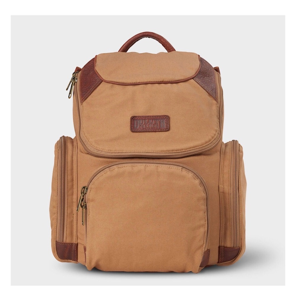 Duluth Trading Co Backpack Unisex OS Tan Fire Hose Canvas Leather Trim Laptop